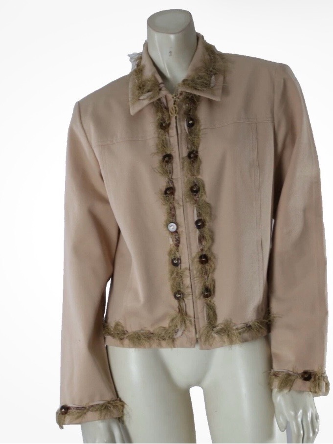 St. John By Marie Gray Beige Collared Full Zip Jacket Size S